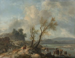 Landskab med sandsti ved siden af en flod af Philips Wouwerman