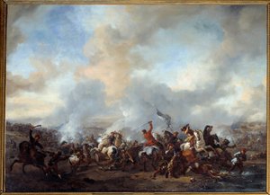 Stor kamp mellem ryttere og infanterister Maleri af Philips Wouwerman (1619-1668) 1600-tallet søn. 0,99x1,35 m