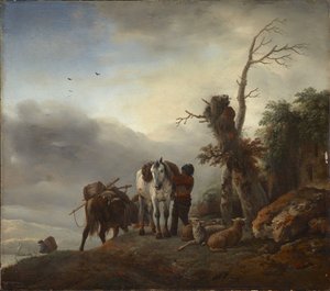 Landscape with Packhorses - Landscape with Packhorses, af Wouwerman (Wouwermans), Philips (1619-1668). Olie på træ, ca. 1647-1648. Mål: 36,3 x 41,2 cm. Brukenthal Nationalmuseum, Sibiu