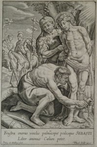 Sankt Sebastian bliver bundet til et træ af to soldater af Philips van Mallery