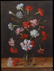 En buket nelliker i en glasvase, ca. 1600-1700 (olie på panel) af Phillipe de Marlier