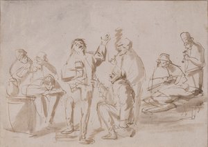 Peasants in a Tavern, ca. 1662 (pen og blæk med vask på papir)