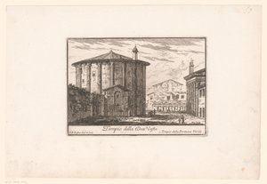 Udsigt over Vesta-templet Tempio della Dea Veste (titel på objekt) Udsigt over det antikke og moderne Rom (serietitel) Varie Vedute di Roma Antica, e Moderna (serietitel)