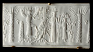 Fønikisk civilisation: vandguden siger segl om "" Forårets fødsel"". 2200 f.Kr. Fra Tello. Paris Louvre Museum