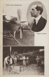 Den franske flyver Hubert Latham og hans fly (s/h foto) af Photographer German