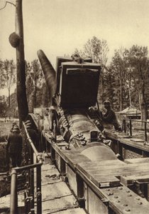 Tysk 380 mm jernbanekanon af den type, der blev brugt ved bombardementerne af Verdun og Dunkerque, Frankrig, Første Verdenskrig