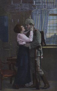 Tysk soldat siger farvel til sin kone, før han gik i krig (farvet foto) af Photographer German