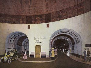 Hamburg: Elbtunnel, bygget 1908-11 Længde 450 m, dybde 20 m u W Omkostninger ca. 11 mill.