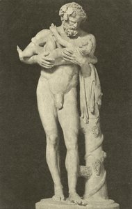 Silenus med barnet Dionysos, gammel romersk skulptur i samlingen af Glyptothek, München, Tyskland (s/h foto)