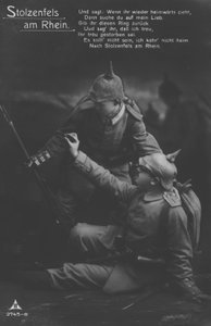 Stolzenfels Slot ved Rhinen, postkort med tysk patriotisk militærtema (s/h foto) af Photographer German