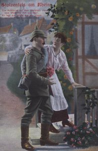 Stolzenfels Slot ved Rhinen, postkort med tysk patriotisk militærtema (farvet foto) af Photographer German