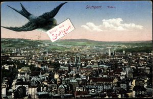 Stuttgart, udsigt over byen med svale af Photographer German