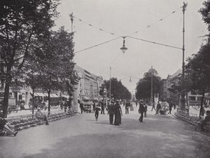 Unter Den Linden, Mittelallee og udsigt over monumentet over Frederik den Store (s/h-foto) af Photographer German