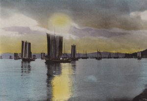 Japan, ca. 1912: Solnedgang, Akashi-kysten (foto) af Photographer Japanese