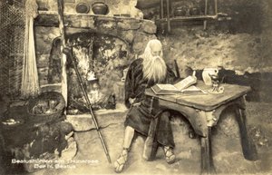 Figur af Sankt Beatus, Beatus-hulerne, Beatenberg, Schweiz (s/h-foto)