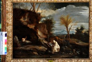 Landskab med to karteusiske munke (olie på lærred) af Pier Francesco Mola