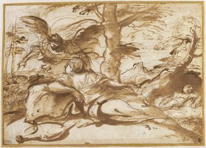 Englen, der viser sig for Hagar i ørkenen (recto), ca. 1660 (blæk og tegning)