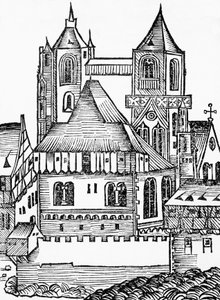 Montecassino Abbey, tysk træsnit, fra Nürnberg Chronicle (Liber Chronicarum) af Hartmann Schedel af Blaise Nicolas Le Sueur