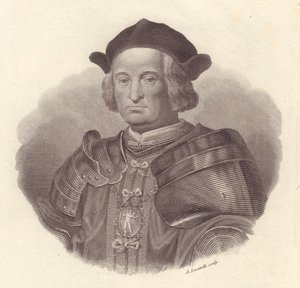 Portræt af den italienske militærleder og politiker Gian Giacomo Trivulzio (1440-1518), kobberstik af Locatelli af Blaise Nicolas Le Sueur