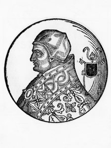 Portræt af Sabinian (død 606), 65. pave i den katolske kirke fra 604, gravering af Blaise Nicolas Le Sueur