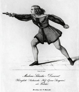 Portræt af Wilhelmine Schroder-Devrient (1804-1860), tysk sopran, i rollen som Leonora i Fidelio eller ægteskabelig kærlighed, af Ludwig van Beethoven (1770-1827), gravering af Blaise Nicolas Le Sueur