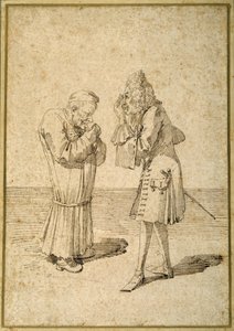 Baron Philip von Stosch viser Sabbatini en antik ædelsten (pen og blæk på papir) af Pier Leone Ghezzi