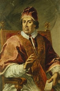 Portræt af pave Clemens XI, siddende halvlængde, iført pavelige klæder, holder et brev, af Pier Leone Ghezzi