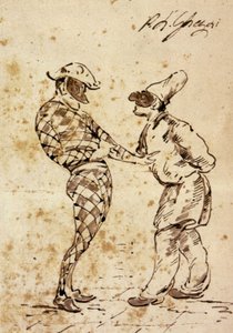 Teater: Polichinelle og Harlekin, figurer fra Commedia dell