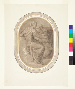 En sibylle med en vase og to putti, ca. 1540