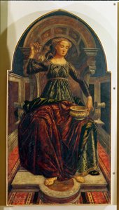 Temperance, fra en række paneler, der viser dyderne designet til rådskammeret i Købmandslauget, 1469 (tempera på panel)
