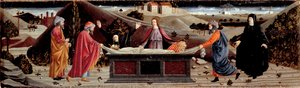 Polyptykon af Misericordia: omkring Jesu Kristi legeme: Sankt Johannes, Jomfru Maria, Sankt Maria Magdalena, Sankt Josef af Arimathia og Sankt Nikodema af Piero della (school of) Francesca