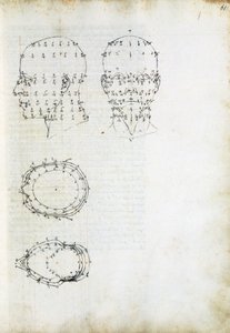 Konstruktion og geometrisk projektion af hovedet, side fra De Prospectiva pingendi (On Perspective of painting), af Piero della Francesca (ca 1415-1492), Italien af Piero della Francesca