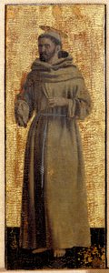Polyptic of Misericorde: Jomfruen af Misericorde, omgivet af helgener. Detalje, der repræsenterer Saint Francois af Assisi. Maleri på træ af Piero della Francesca (1415/20-1492) 1445-1460 Dim. 54x21 cm Sansepolcro, Pinacoteca Comunale af Piero della Francesca