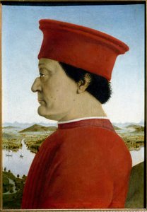 Portrætter af Federico de Montefeltro, hertug af Urbino og Battista Sforza. Detalje, der repræsenterer Federico da Montefeltro af Piero della Francesca