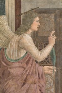 Bebudelsen, detalje af Historierne om det sande kors (fresko) af Piero della Francesca