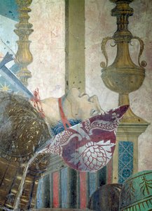 Legenden om det sande kors, slaget ved Heraclius og Chosroes, detalje af en mand, der får halsen skåret over, færdiggjort fresko fra 1464 af Piero della Francesca