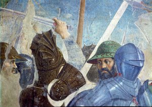 Legenden om det sande kors, slaget ved Heraclius og Chosroes, detalje af soldater, færdiggjort 1464 fresko