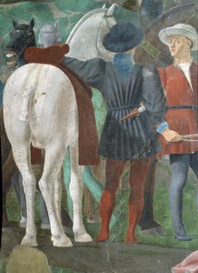 Legenden om det sande kors, modtagelse af dronningen af Saba af kong Salomon, detalje af to ryttere, færdiggjort 1464 fresko
