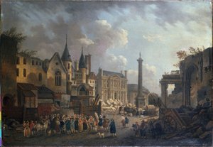 Dyrskue ved et imaginært vejkryds i Paris, ca. 1770 (olie på lærred)