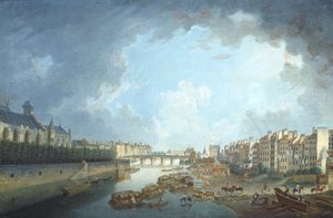 Ærkebiskoppens stift, Tournelle-broen og Port Saint-Bernard set fra rådhuset i Paris af Pierre Antoine Demachy af Pierre Antoine Demachy