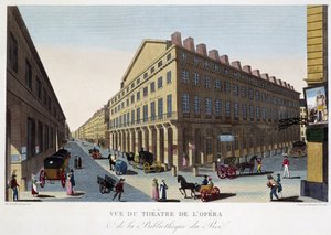Udsigt over operaens teater (Comédie Française) og kongens bibliotek - i "Vues de Paris" af Courvoisier