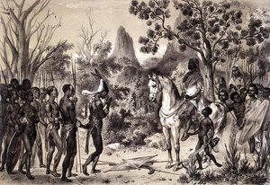 Ceremoni, hvor en negerhøvding præsenteres for en sennarisk konge, fra "Voyages au Soudan Oriental et dans l