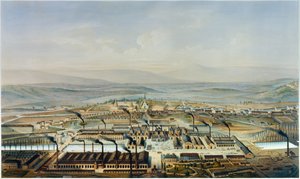 Udsigt over værkstederne Creusot og Chateau de la Verrerie, litografi efter akvarel af Pierre Tremaux (1818-1895) af Pierre (after) Tremaux