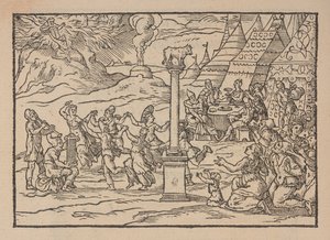 Tilbedelse af den gyldne kalv, fra Figure de la Biblia, illustrerer stanze Toscana, af Gabriele Simeoni af Pierre (attr. to) Eskrich