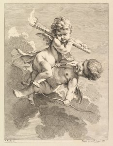 To amoriner, en med fakkel, en anden bue, 1727-60.