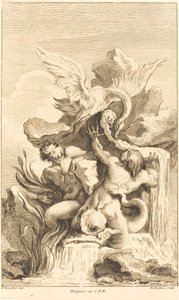 To tritoner og en svane, i eller efter 1736. af Pierre Alexandre Aveline