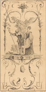 Hyrde og hyrdinde (?) af Pierre Alexandre Aveline after Antoine Watteau