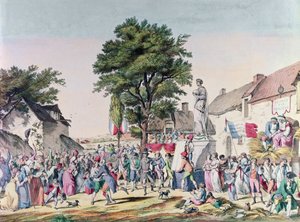 Landsbyfestival til ære for alderdommen på tidspunktet for den franske revolution, 1795 (farvegravering)