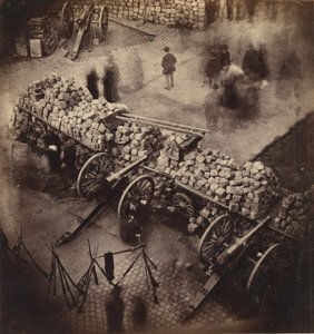 Kommunens barrikader, 71. april. Hjørne af Place Hotel de Ville & Rue de Rivoli, 1871.