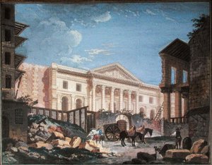 Opførelse af Academie de Chirurgie, Paris, ca. 1780-89 (gouache på papir) af Pierre Antoine Demachy